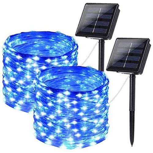 SANJICHA Solar String Lights, 2-Pack Each 72FT 200LED Solar Christmas Lights Outdoor, Waterproof Copper Wire 8 Modes Fairy Lights for Garden Patio Party Decorations (Blue)