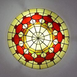 LITFAD Tiffany Traditional Ceiling Mount Light Bowl Shade Stained Glass Mission Inverted Ceiling Lamp Flush Ceiling Light Pendant Lighting for Living Room Bedroom Hotel Cafe - Red, 16''(40cm)