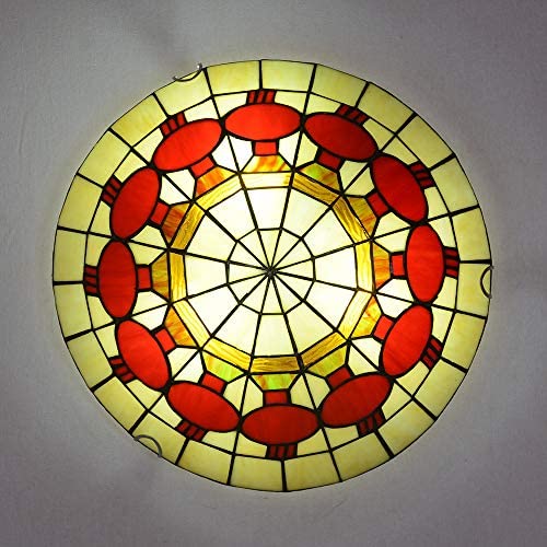 LITFAD Tiffany Traditional Ceiling Mount Light Bowl Shade Stained Glass Mission Inverted Ceiling Lamp Flush Ceiling Light Pendant Lighting for Living Room Bedroom Hotel Cafe - Red, 16''(40cm)