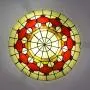 LITFAD Tiffany Traditional Ceiling Mount Light Bowl Shade Stained Glass Mission Inverted Ceiling Lamp Flush Ceiling Light Pendant Lighting for Living Room Bedroom Hotel Cafe - Red, 16''(40cm)