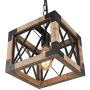 Anmytek Adjustable Wood Metal Chandelier Cube Iron Net Frame Pendant Lighting for Kitchen Island Rustic Industrial Edison Hanging Light Dining Room Vintage Ceiling Light Fixture 1-Light (P0031)