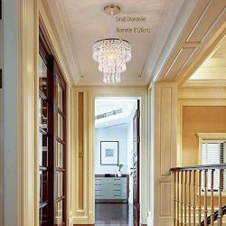 Mini Crystal Chandelier Shade 3 Tiers Crystal Pendant Lighting Fixture Flush Mount Ceiling Light Decoration Adjustable Hanging Cord for Dining Room Living Room Bedroom Hallway,E26,Gold