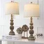 BOBOMOMO 27.75 USB Table Lamp with Charging Port Set of 2 Antique Retro Nightstand Lamp for Bedroom Living Room Resin Classic Bedside Washed Brown Desk Lamps with White Fabric Shade BOBOMOMO 27.75 USB Table Lamp with Charging Port Set of 2 Antique Retro Nightstand Lamp for Bedroom Living Room Resin Classic Bedside Washed Brown Desk Lamps with White Fabric Shade