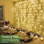 LE Fairy Curtain Lights Battery or USB Plug in, 9.8 x 9.8 ft Curtain of String Lights with Remote, 300 LED Indoor Outdoor Decorative Christmas Twinkle Lights for Bedroom, Patio, Party Wedding Backdrop
