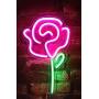 Isaac Jacobs 15'' x 9'' inch LED Neon Pink Rose Flower with Green Stem Wall Sign For Cool Light, Wall Art, Bedroom Decorations, Home Accessories, Party, and Holiday Decor: Powered by USB Wire (ROSE)