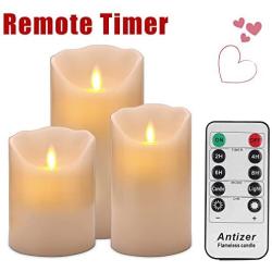 Antizer Flameless Candles 4'' 5'' 6'' Set of 3 Ivory Dripless Real Wax Pillars Include Realistic Dancing LED Flames and 10-Key Remote Control with 24-Hour Timer Function 400+ Hours by 2 AA Batteries