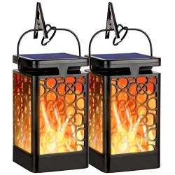 Hanging Solar Lights Outdoor New Upgraded Solar Lanterns Flickering Flame Hanging Lanterns Waterproof Solar Powered Decorative Lighting Flame Umbrella Garden Lights for Patio Deck Yard Camping(2 Pack)