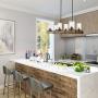 LALUZ Kitchen Light Fixtures,6-Lights Dining Room Lighting Fixtures Hanging, Double Wood Beam Farmhouse Chandelier 25.6”L x 13.4” W x 63” H