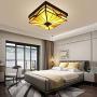 LITFAD Art Glass Square Flush Mount Ceiling Light Dining Table Tiffany Antique LED Ceiling Lamp Pendant Lighting in Green for Dining Room Bedroom Corridor - 11'' (28 cm)