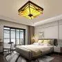 LITFAD Art Glass Square Flush Mount Ceiling Light Dining Table Tiffany Antique LED Ceiling Lamp Pendant Lighting in Green for Dining Room Bedroom Corridor - 11'' (28 cm)