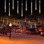 Meteor Shower Falling Rain Lights Christmas Lights 8 Tubes 192 LED Icicle Snow Falling Christmas Lights Outdoor Raindrop Lights, Xmas Wedding Party Tree Holiday Decoration Warm White