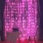Fiee Curtain Lights,304L 9.8ftX9.8ft 30V 8Modes Safety Window Lights with Memory for Home Wedding Christmas Party Patio Lawn Garden Bedroom Outdoor Indoor Wall Decorations (304LED, Pink)