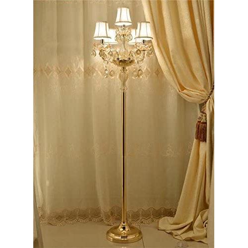 Uncle Sam Li@ European Gold Crystal Floor Lamp Cloth Lampshade Living Room Bedroom Luxurycreative Floor Lamp E14 Reading and Craft Floor Lamp (Size : 5heads)