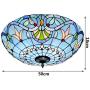 20 inch Tiffany Style Ceiling Light , E27 Retro Stained Glass Bowl Shade Flush Mount Ceiling Lamp , Metal Decoration Hallway Ceiling Lighting Fixtures for Living Room Bedroom Kitchen , Blue