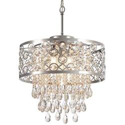 Modern Crystal Chandeliers with 5 Lights Pendant Light with Crystal Drops,Ceiling Light Fixture for Dining Room, Bedroom, Living Room (Chrome)