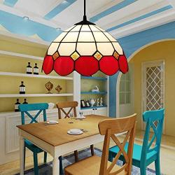 12 Inch Tiffany Style Chandeliers, 1 Light, Vintage Stained Glass Dining Room Ceiling Light Fixtures, Retro Decoration Pendant Hanging Lamp for Bedroom Living Room Restaurant,Red