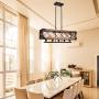 Kostomo Farmhouse Chandeliers Kitchen Island Lighting 5-lights Island Light Wood Metal Chandelier Rectangle Rustic Industrial Island Lamp Dining Room Lighting Fixtures Hanging