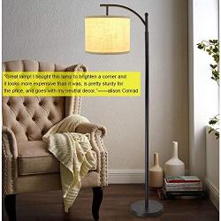 DLLT Led Floor Lamp,Modern Tall Floor Lamp Farmhouse Industrial Light 8W Classic-Arc with Hanging Floor Lamp Drum Shade,Reading Standing Lamp for Living Room,Bedroom,Office,Study Room,E26 Bulb-Warm