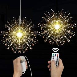 Kainuoa 2 Pack Firework Lights 200 LED 8 Mode Battery Operated Waterproof Fairy Lights with Remote,New Year 2021 Hanging Lights Starburst Sphere Lights for Party Festive Indoor & Outdoor