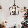 HUESLITE Farmhouse Chandelier, Vintage Foyer Wood Lantern Lighting Fixtures Hanging, 4-Light Pendant Light for Kitchen Island (Wood)