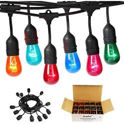 Colored Outdoor String Lights, 24ft Weatherproof Connectable Multicolored Commercial Lighting Strands with 12 Hanging Sockets and 15 S14 Bulbs for Patio Bistro Porch Garden Deck Café or Party