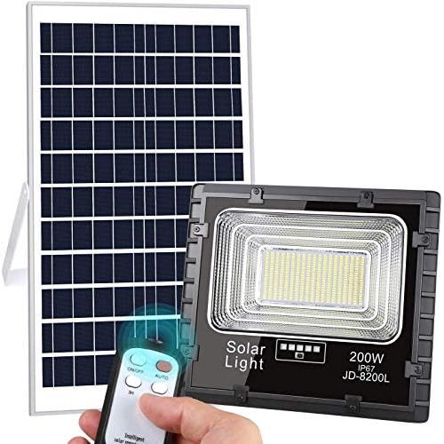 LEDMO 200W LED Solar Flood Lights Outdoor 400LED 10000Lumens Dusk to Dawn Solar Powered Floodlight Waterproof IP67 with Remote Control Super Bright 5000K for Backyard|Garage|Driveway|Basketball Court