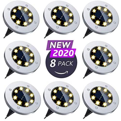 Flalivi Solar Ground Lights - 8 LED Solar Garden Lights Outdoor Waterproof Bright in-Ground Lights for Lawn Pathway Yard Driveway (8 Packs)