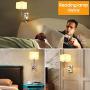 Bedside Wall Mount Light with Outlet and Dimmable Switch, LED Reading Swing Arm Fabric Shade Wall Sconce Light with Plug in Cord, Perfect for Bedroom, Living Room and Hotel