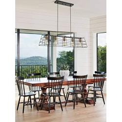 Industrial Dining Room Chandeliers 5-Light Linear Black Brass Kitchen Island Lighting