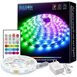 Bason Led Strip Lights, 16.4ft Led Lights for Bedroom, 12V Adapter Powered Color Changing Room Lights with Remote, SMD 5050 Gaming Lights with 4096 DIY Colors, for Wall Kitchen Home Christmas Decor.