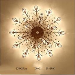 Diy FamilyModern Crystal LED Ceiling Lamp，Leaf Flush Mount Ceiling Light Fixture Decorative Crystal Chandelier For Dining Room Bedroom Livingroom Pendant Light(21-head) Gold