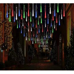 Kwaiffeo Christmas Lights Outdoor, Meteor Shower Lights 12 inch 8 Tube Multi Colored Cascading Icicle String Lights for Christmas Decoration Wedding Party Holiday New Year Garden Patio Tree