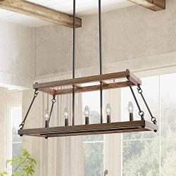 ISURAUL Kitchen Island Lighting, Farmhouse Faux Wood Smart Chandelier Light Fixture for Dining Rooms, Living Room and Foyer, App Controlled