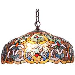 Capulina Tiffany Dining Table Lights, 17.7 Inch Wide Hanging Tiffany Style Lamp, 2-Light Stained Glass Lighting Fixtures, Stained Glass Dining Room Lights, Victorian Tiffany Pendant Lights