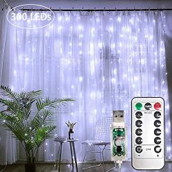 LiyuanQ Curtain String Lights 300 LEDs Window Curtain Fairy Lights Copper Wire Twinkle String Lights USB Remote Control 8 Modes Hanging Lights for Bedroom Indoor Home Wedding Decor (300 LED, White)