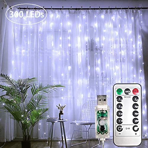 LiyuanQ Curtain String Lights 300 LEDs Window Curtain Fairy Lights Copper Wire Twinkle String Lights USB Remote Control 8 Modes Hanging Lights for Bedroom Indoor Home Wedding Decor (300 LED, White) LiyuanQ Curtain String Lights 300 LEDs Window Curtain Fairy Lights Copper Wire Twinkle String Lights USB Remote Control 8 Modes Hanging Lights for Bedroom Indoor Home Wedding Decor (300 LED, White)