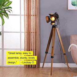 Industrial Tripod Floor Lamp for Living Room Bedroom, Vintage Standing Reading Lamp with Metal Wood Leg for Studio,Study Room and Office, Black (Blub not Included))