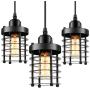 3 Packs Unique Industrial Pendant Lighting, Mini Ceiling Vintage Metal Hanging Lamp Fixture, Adjustable Retro Pendant Light Black for Kitchen Island Counter Dining Room Restaurant Bedroom, E26 Base