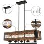 LALUZ Farmhouse Chandelier, 5-Light Kitchen Island Lighting with Clear Glass, Wood and Black Finish, 32 Inches LALUZ Farmhouse Chandelier, 5-Light Kitchen Island Lighting with Clear Glass, Wood and Black Finish, 32 Inches
