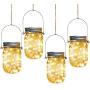 Aikeve Solar Mason Jar Lights,4 Pack 30 Led Starry Fairy String Hanging Jar Lights,Solar Lanterns for Outdoor Patio Party Garden Wedding Christmas Decorations Lights(Mason Jars/Handles Included)