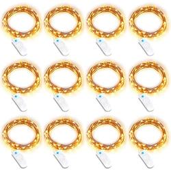 TURNMEON 2 Modes Flash 12 Pack Fairy String Light Valentines Light Decorations St. Patrick Lights Battery Operated 6.6Ft 20Led Copper Wire Light Wedding Indoor Outdoor Home Party Bedroom(WarmWhite)