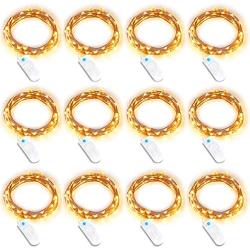 TURNMEON 2 Modes Flash 12 Pack Fairy String Light Valentines Light Decorations St. Patrick Lights Battery Operated 6.6Ft 20Led Copper Wire Light Wedding Indoor Outdoor Home Party Bedroom(WarmWhite)