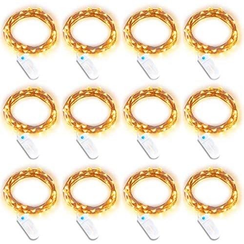 TURNMEON 2 Modes Flash 12 Pack Fairy String Light Valentines Light Decorations St. Patrick Lights Battery Operated 6.6Ft 20Led Copper Wire Light Wedding Indoor Outdoor Home Party Bedroom(WarmWhite)