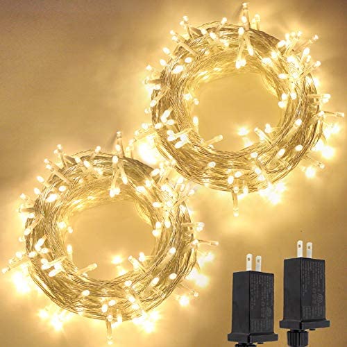 2-Pack Extendable Christmas String Lights Outdoor/Indoor, Super Bright 200 LED Christmas Tree Lights with 8 Modes, Waterproof Fairy Lights for Wedding Party Garden Bedroom (Warm White)