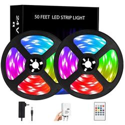 LED Strip Light 50FT,Ruishine 15M RGB Light Strip Sync to Music with 20 Key RF Remote Controller,450LEDS Flexible Color Changing Rope Light Apply for Bedroom Decoration