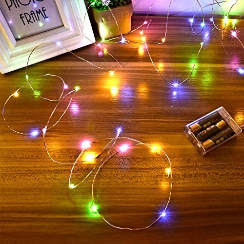 Ariceleo Led Fairy Lights Battery Operated, 1 Pack Mini Battery Powered Copper Wire Starry Fairy Lights for Bedroom, Christmas, Parties, Wedding, Centerpiece, Decoration (5m/16ft Multi-Colored)