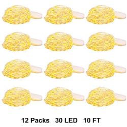 TDELTA 12 Pack 10 FT 30 LED Powered Fairy String Lights - LED String Lights - Firefly Lights - Silver Wire - Battery Operated- for Christmas, Bedroom, Patio, Garden, Parties, Wedding - Warm White