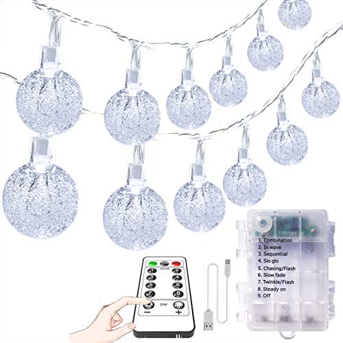 COHOYA Mini Crystal Globe String Lights 100 LED 33Ft Bubble Ball Lights USB & Battery Powered with 8 Modes Waterproof Fairy Lights for Christmas Garden Yard Home Bedroom Party Wedding Decoration