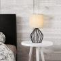 HAITRAL Black Modern Table Lamp - Minimalist Small Bedside Lamp with Hollowed Out Base Linen Fabric Shade, Vintage Nightstand Lamp for Bedroom Living Room Side Table Desk Kids Room
