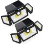 TBI Security Solar Lights Outdoor 216 LED 2200LM, 6500K - Extra-Wide Adjustable 360° 3 Heads with 3 Modes,Wireless Motion Sensor 40ft - Waterproof IP65 Spot Flood Lights Solar Powered 2200mah(2 Pack)